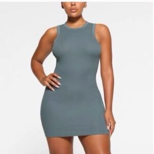 Skims Ribbed Tank Cotton Mini Dress in Kyanite Blue size Small